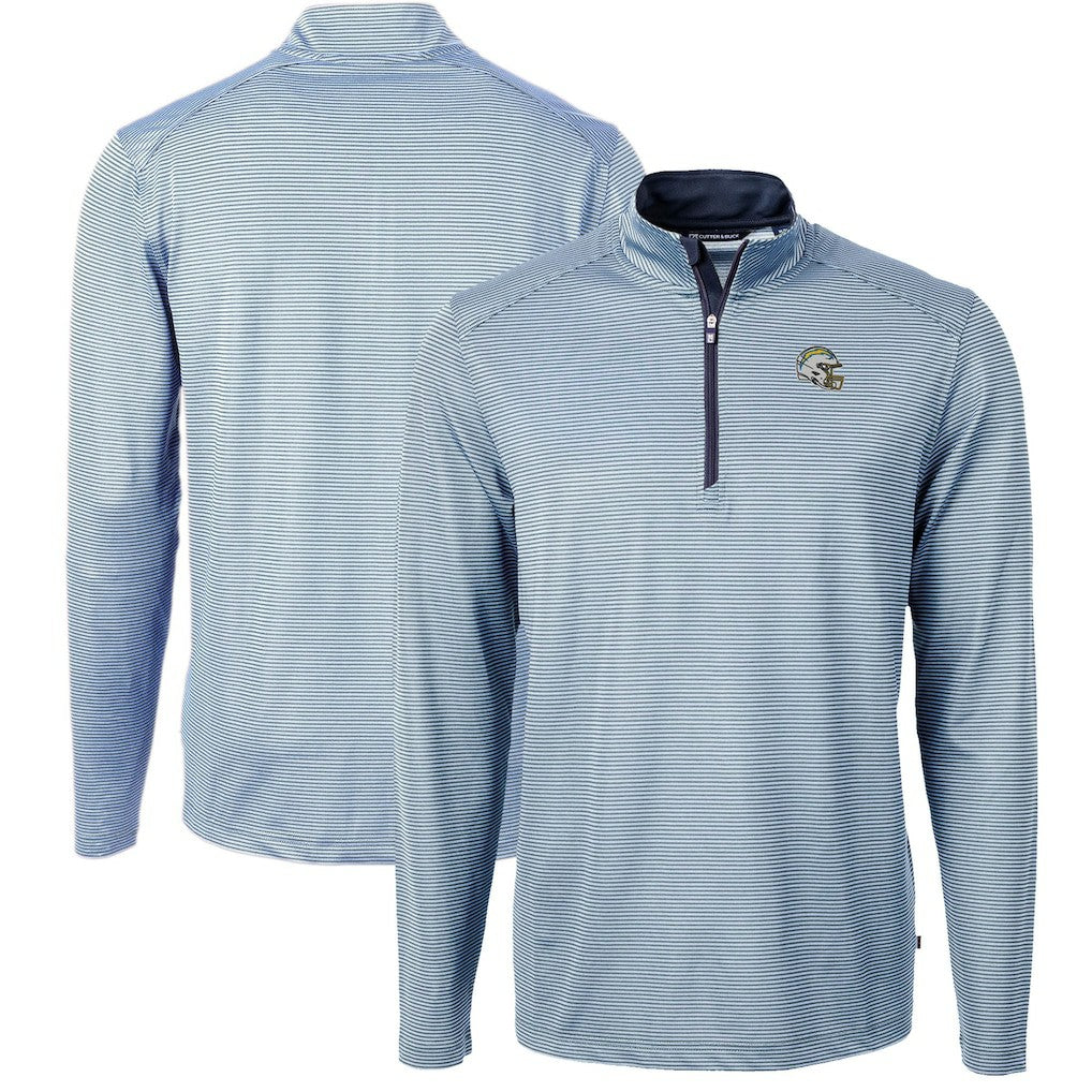 Los Angeles Chargers  Cutter & Buck Big & Tall Virtue Eco Pique Micro Stripe Tri-Blend Quarter-Zip Jacket