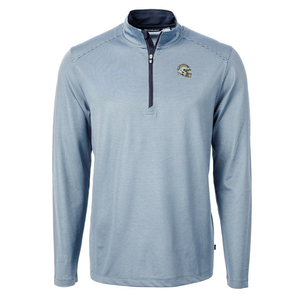 Los Angeles Chargers  Cutter & Buck Big & Tall Virtue Eco Pique Micro Stripe Tri-Blend Quarter-Zip Jacket