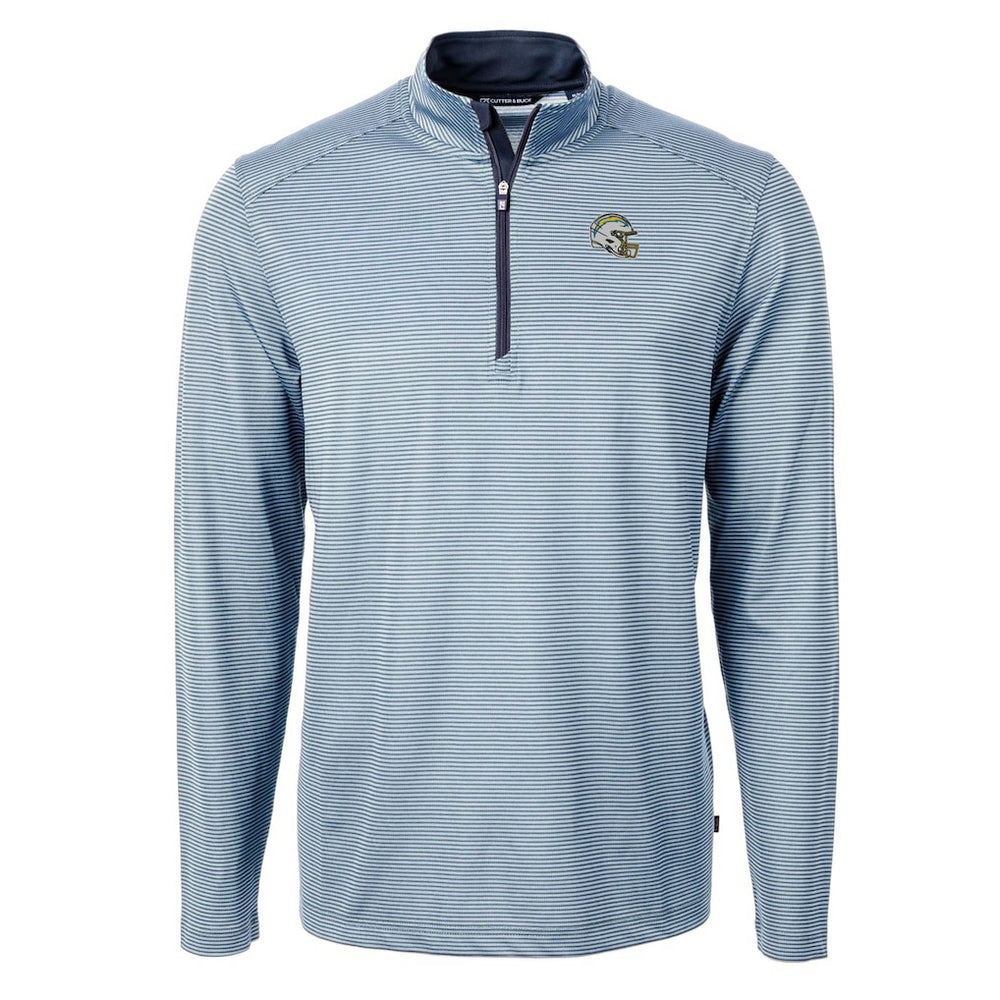 Los Angeles Chargers  Cutter & Buck Big & Tall Virtue Eco Pique Micro Stripe Tri-Blend Quarter-Zip Jacket