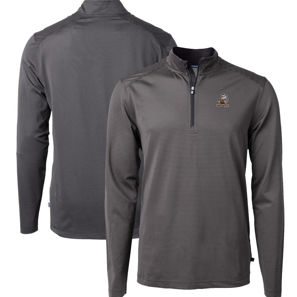 Cleveland Browns  Cutter & Buck Big & Tall Virtue Eco Pique Micro Stripe Tri-Blend Quarter-Zip Jacket