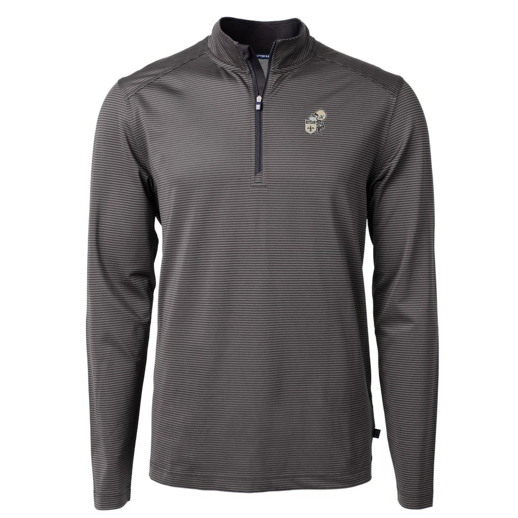 New Orleans Saints  Cutter & Buck Big & Tall Virtue Eco Pique Micro Stripe Tri-Blend Quarter-Zip Jacket
