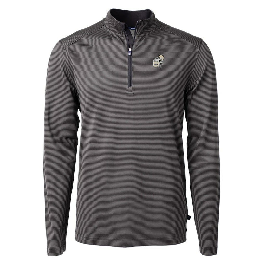 New Orleans Saints  Cutter & Buck Big & Tall Virtue Eco Pique Micro Stripe Tri-Blend Quarter-Zip Jacket