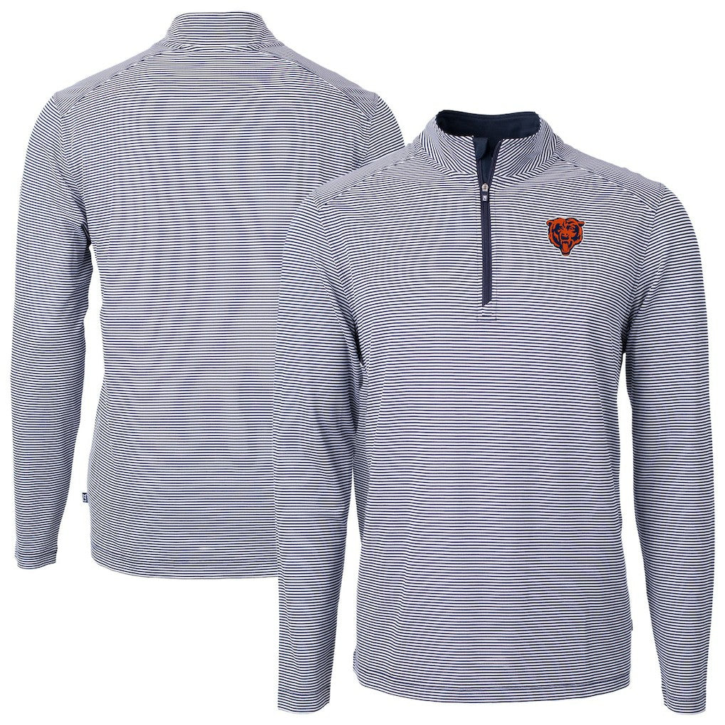 Chicago Bears  Cutter & Buck Big & Tall Virtue Eco Pique Micro Stripe Tri-Blend Quarter-Zip Jacket