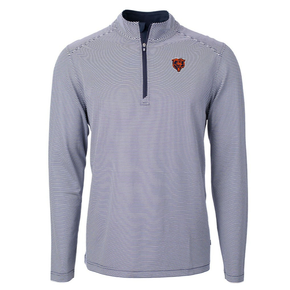Chicago Bears  Cutter & Buck Big & Tall Virtue Eco Pique Micro Stripe Tri-Blend Quarter-Zip Jacket
