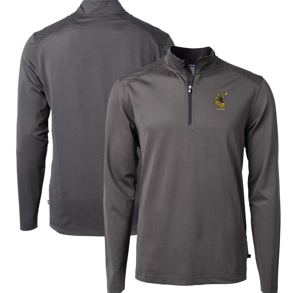 Pittsburgh Steelers  Cutter & Buck Big & Tall Virtue Eco Pique Micro Stripe Tri-Blend Quarter-Zip Jacket