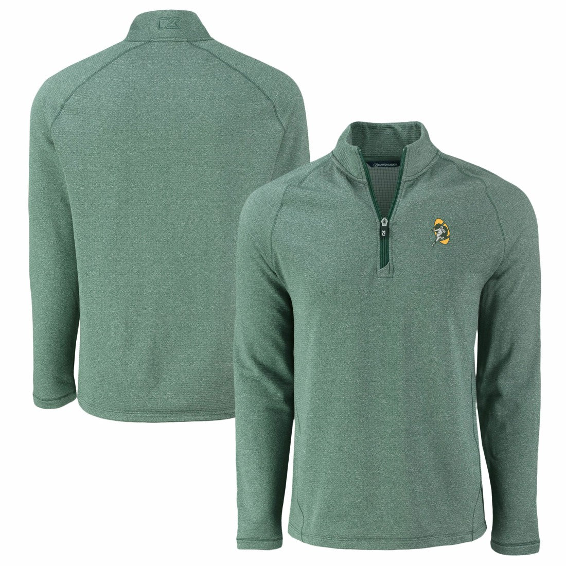 Green Bay Packers  Cutter & Buck Peshastin Eco Fleece Tri-Blend Raglan Recycled Quarter-Zip Jacket
