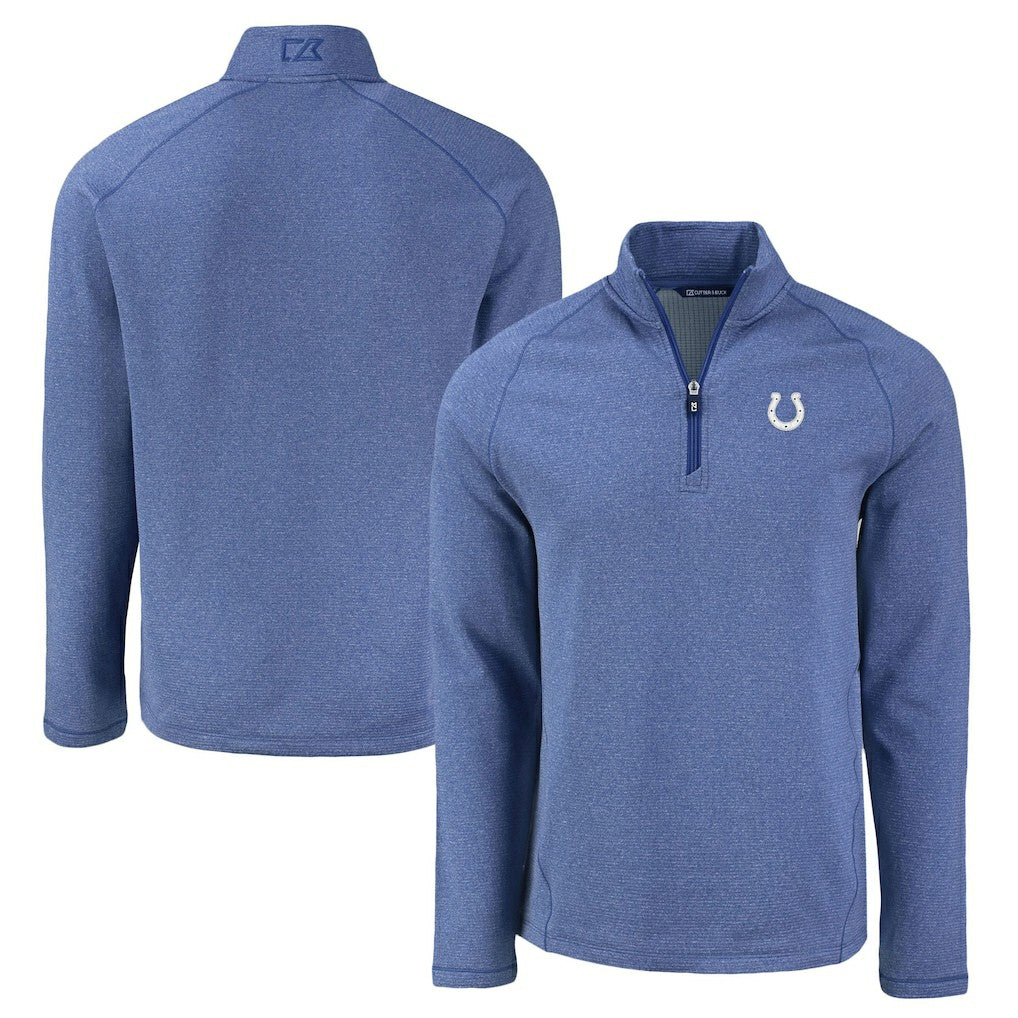 Indianapolis Colts  Cutter & Buck Peshastin Eco Fleece Tri-Blend Raglan Recycled Quarter-Zip Jacket