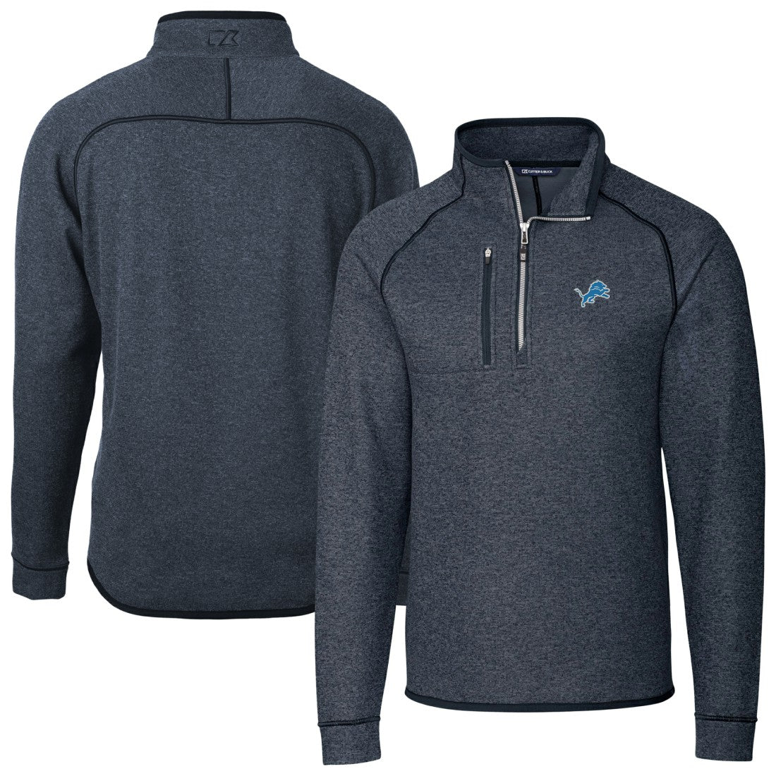 Detroit Lions  Cutter & Buck Big & Tall Mainsail Sweater-Knit Raglan Half-Zip Jacket