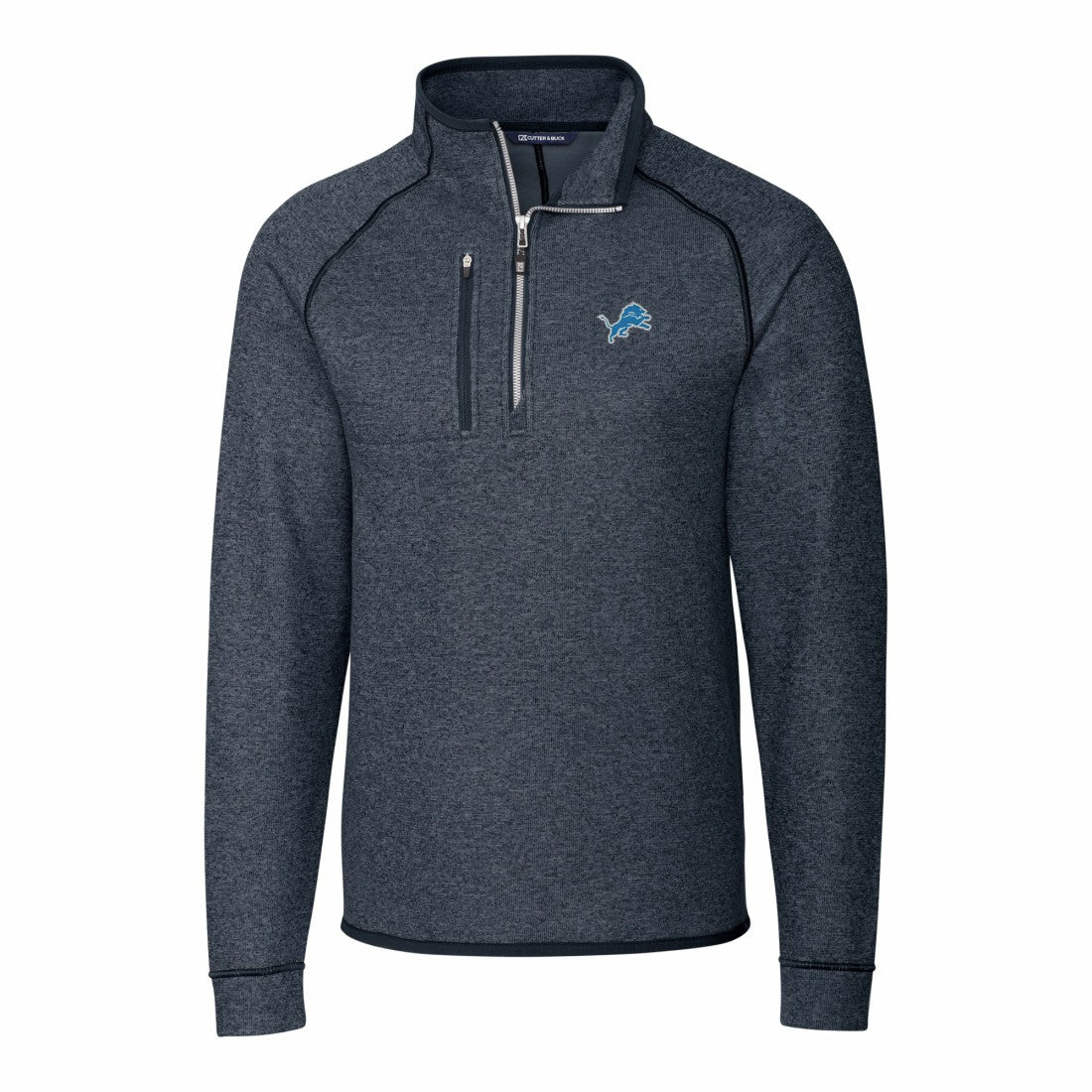 Detroit Lions  Cutter & Buck Big & Tall Mainsail Sweater-Knit Raglan Half-Zip Jacket