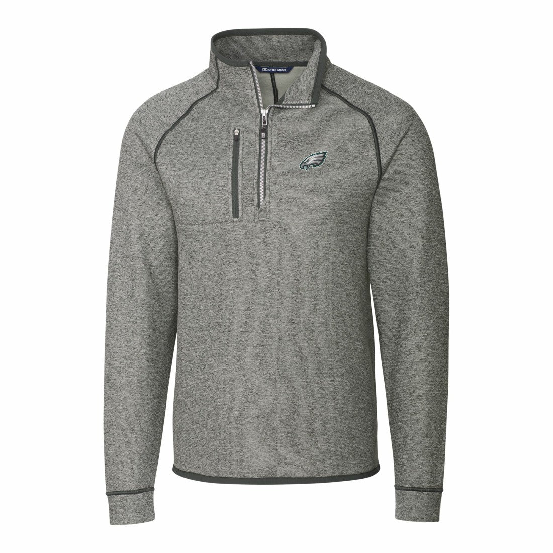 Philadelphia Eagles  Cutter & Buck Big & Tall Mainsail Sweater-Knit Raglan Half-Zip Jacket