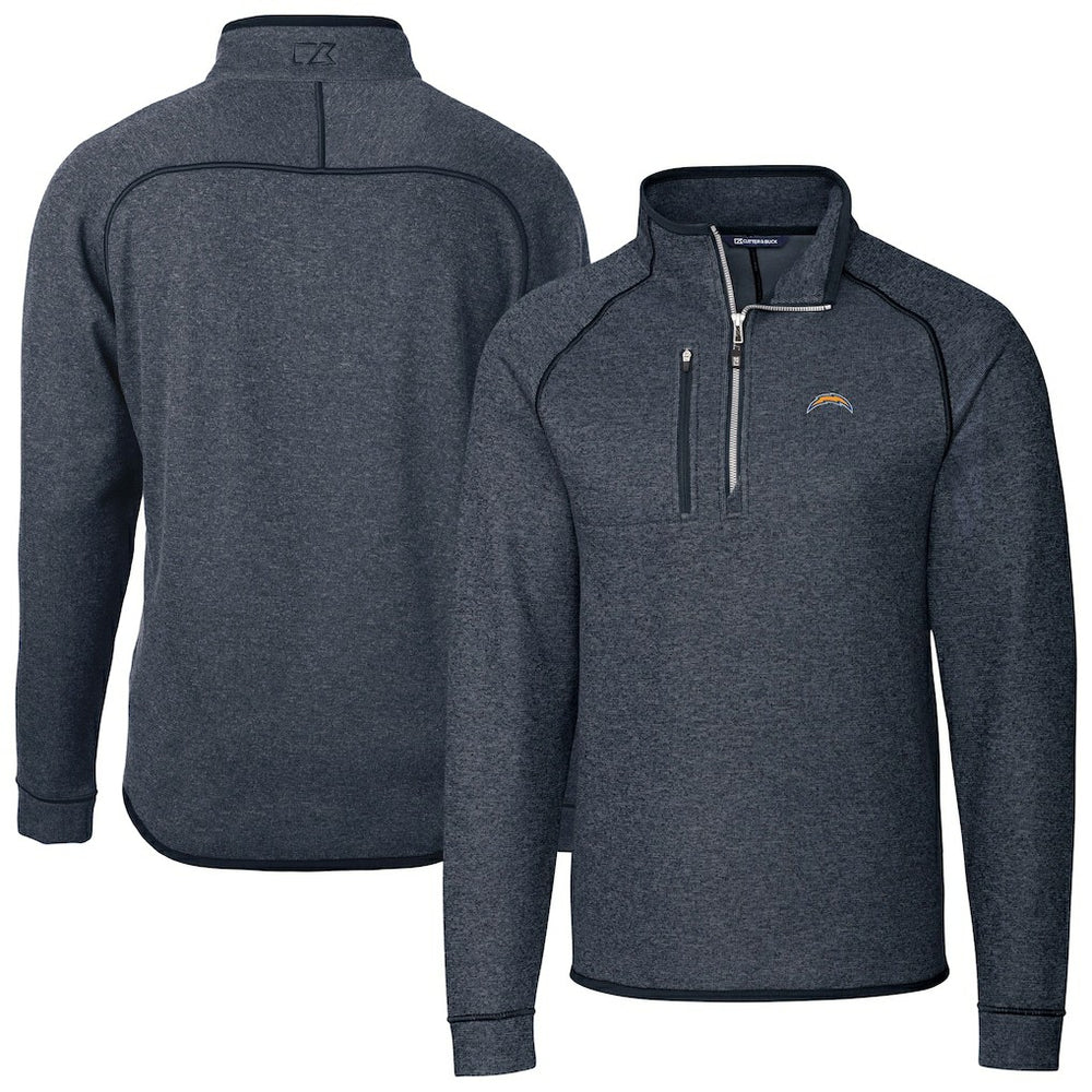 Los Angeles Chargers  Cutter & Buck Big & Tall Mainsail Sweater-Knit Raglan Half-Zip Jacket