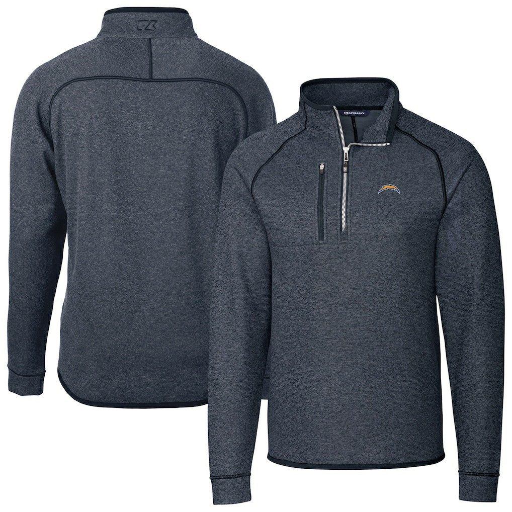 Los Angeles Chargers  Cutter & Buck Big & Tall Mainsail Sweater-Knit Raglan Half-Zip Jacket