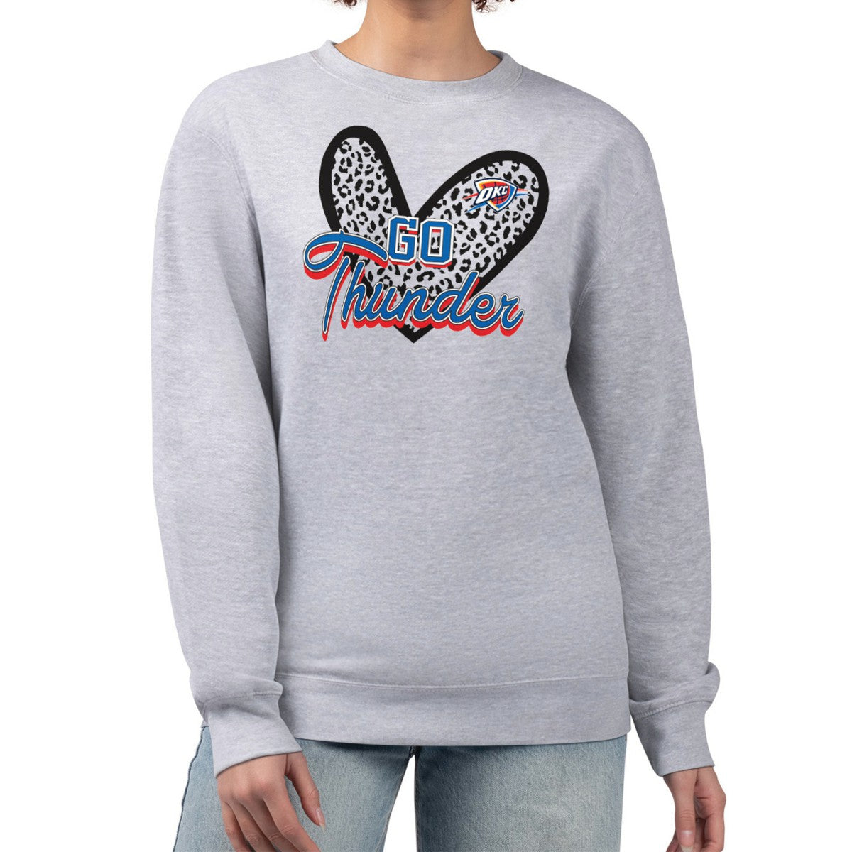 Oklahoma City Thunder G-III 4Her by Carl Banks Women's Leopard Heart Fleece Pullover Sweatshirt Outlet