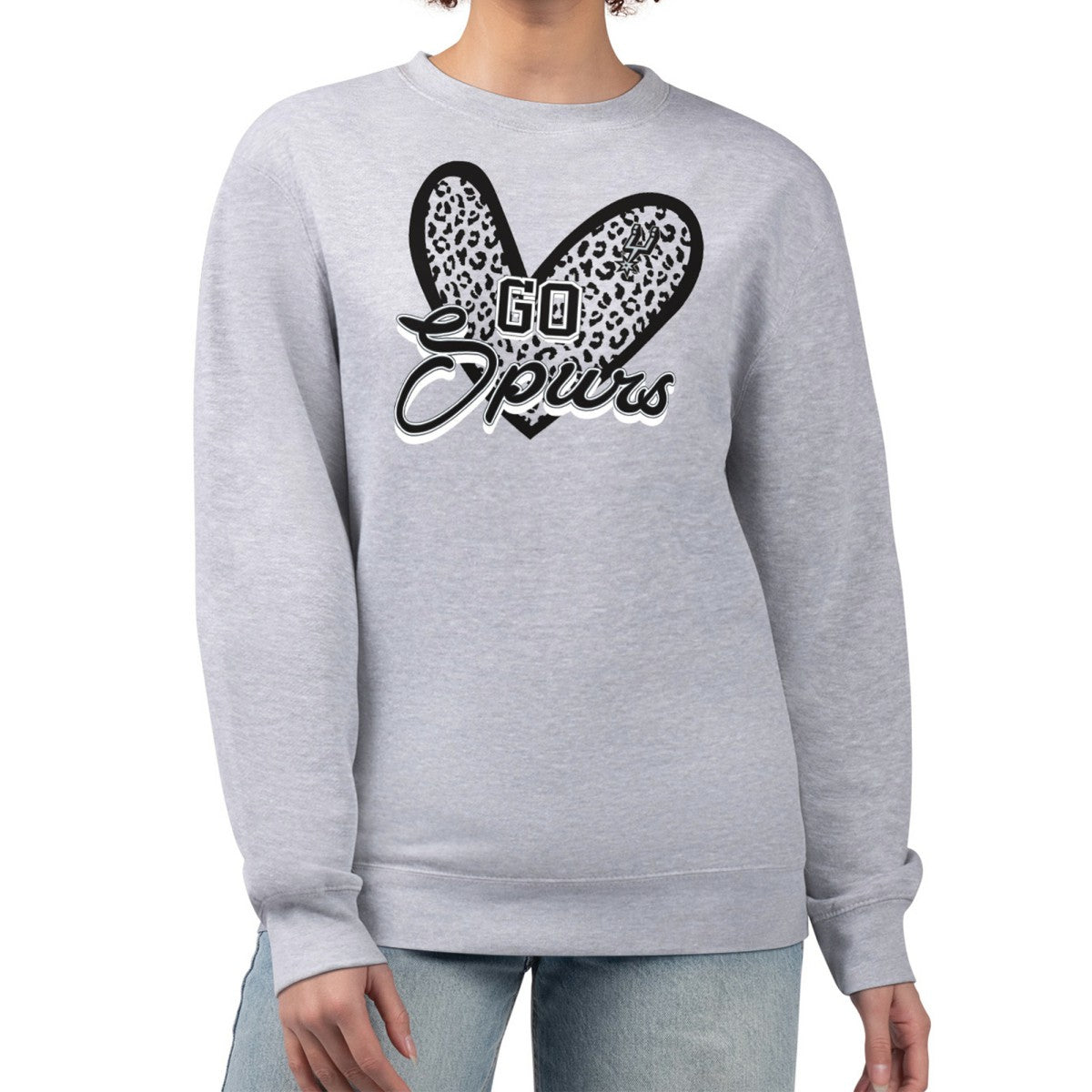San Antonio Spurs G-III 4Her by Carl Banks Women's Leopard Heart Fleece Pullover Sweatshirt For Sale