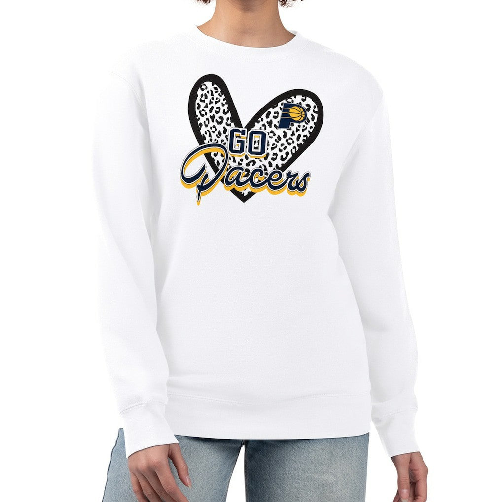 Indiana Pacers G-III 4Her by Carl Banks Women's Leopard Heart Fleece Pullover Sweatshirt New