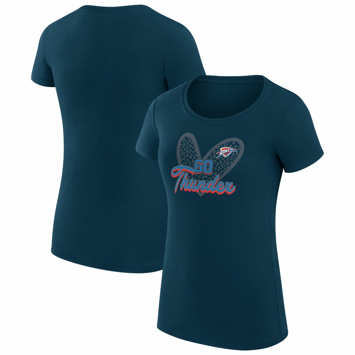 Oklahoma City Thunder G-III 4Her by Carl Banks Women's Super-Slim Fit Lightweight Leopard Heart T-Shirt For Sale