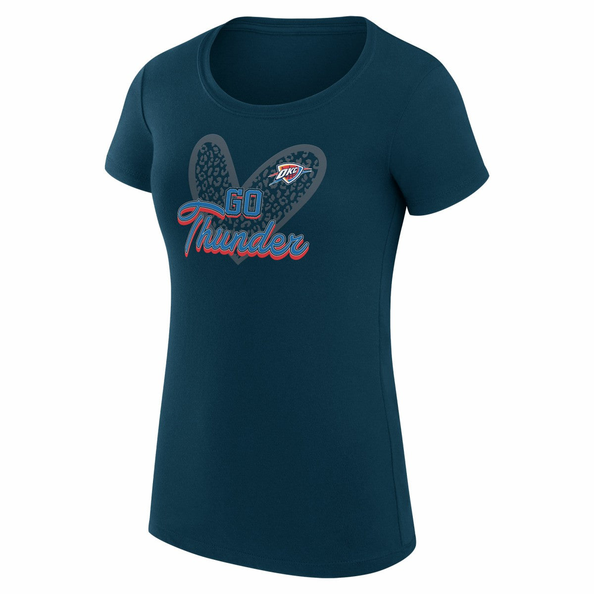 Oklahoma City Thunder G-III 4Her by Carl Banks Women's Super-Slim Fit Lightweight Leopard Heart T-Shirt For Sale