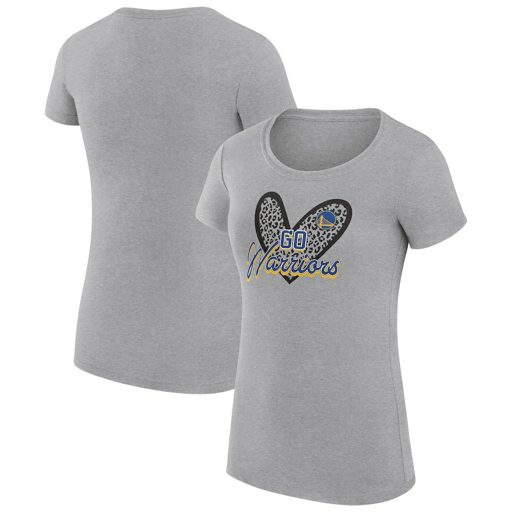 Golden State Warriors G-III 4Her by Carl Banks Women's Super-Slim Fit Lightweight Leopard Heart T-Shirt sale Outlet
