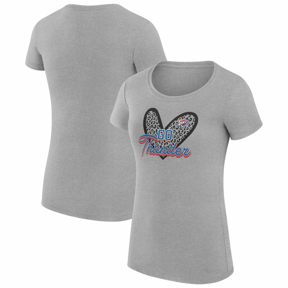 Oklahoma City Thunder G-III 4Her by Carl Banks Women's Super-Slim Fit Lightweight Leopard Heart T-Shirt New