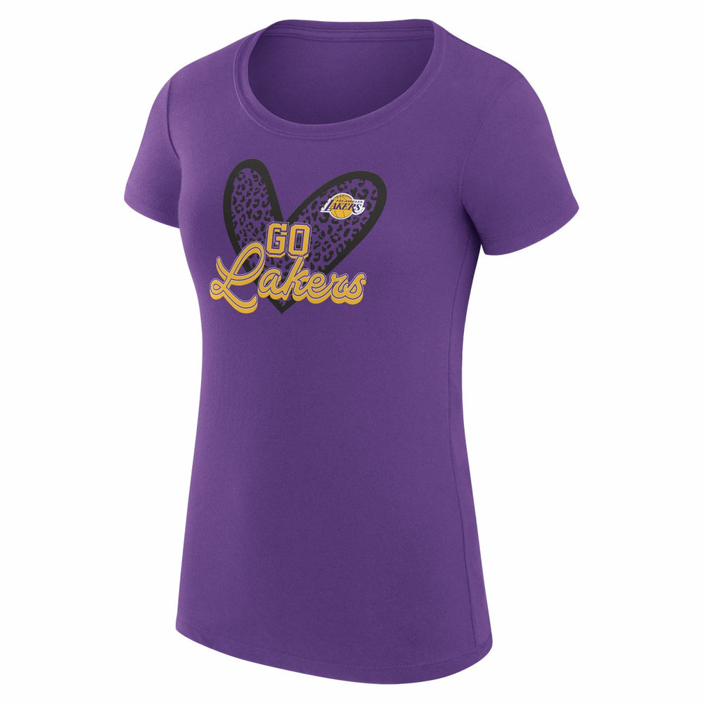 Los Angeles Lakers G-III 4Her by Carl Banks Women's Super-Slim Fit Lightweight Leopard Heart T-Shirt On Sale