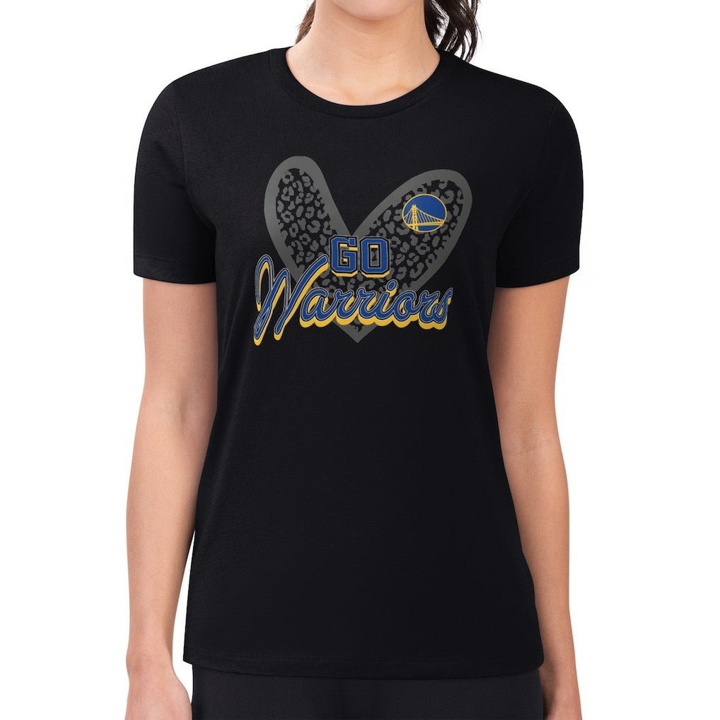 Golden State Warriors G-III 4Her by Carl Banks Women's Super-Slim Fit Lightweight Leopard Heart T-Shirt sale Discount