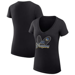 Golden State Warriors G-III 4Her by Carl Banks Women's Super-Slim Fit Lightweight Leopard Heart V-Neck T-Shirt sale New