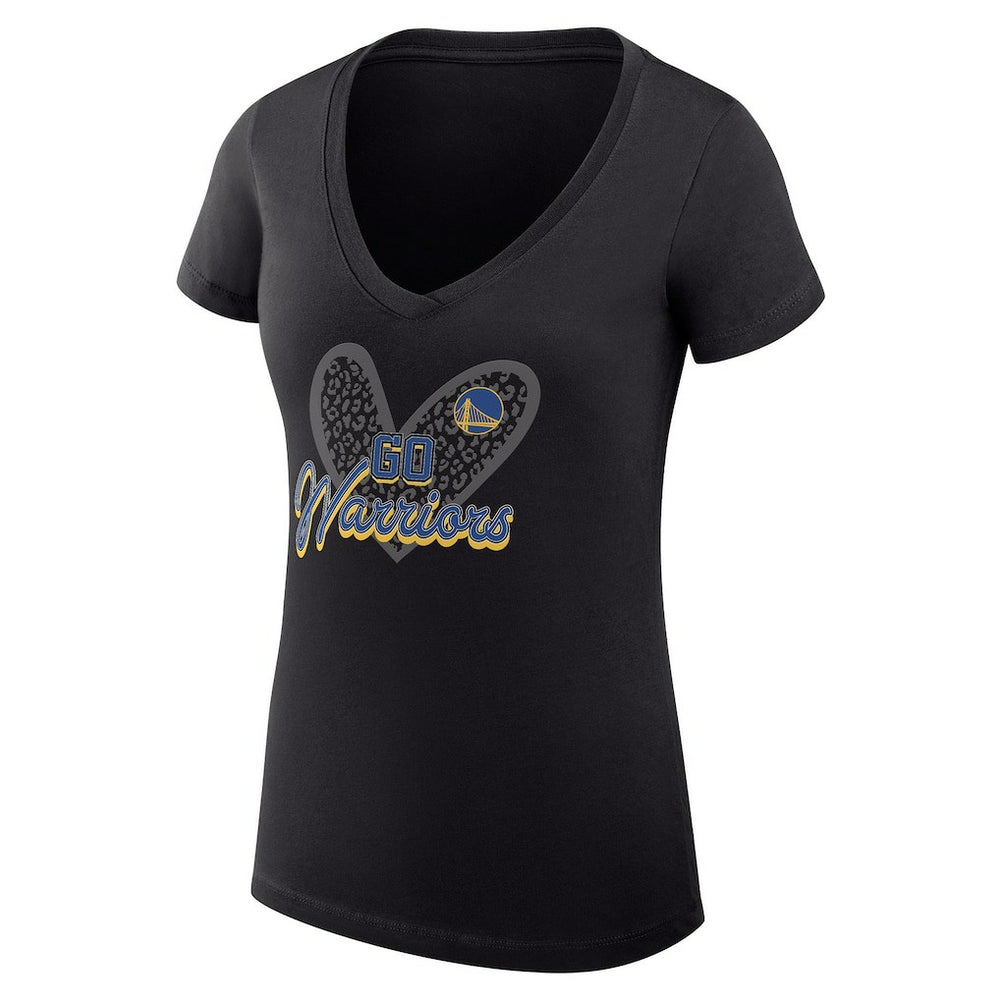 Golden State Warriors G-III 4Her by Carl Banks Women's Super-Slim Fit Lightweight Leopard Heart V-Neck T-Shirt sale New