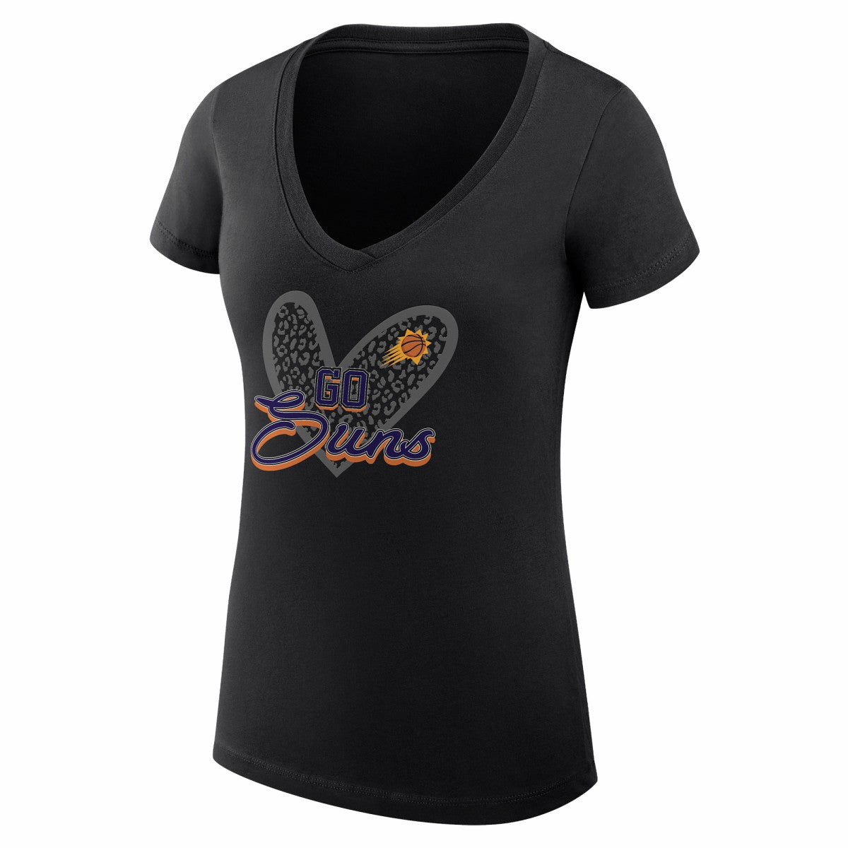 Phoenix Suns G-III 4Her by Carl Banks Women's Super-Slim Fit Lightweight Leopard Heart V-Neck T-Shirt For Sale