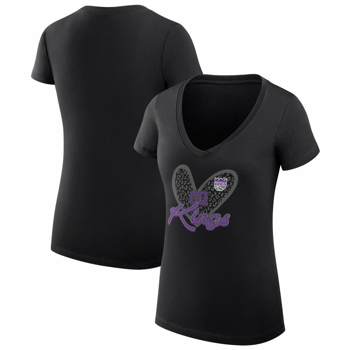 Sacramento Kings G-III 4Her by Carl Banks Women's Super-Slim Fit Lightweight Leopard Heart V-Neck T-Shirt Discount