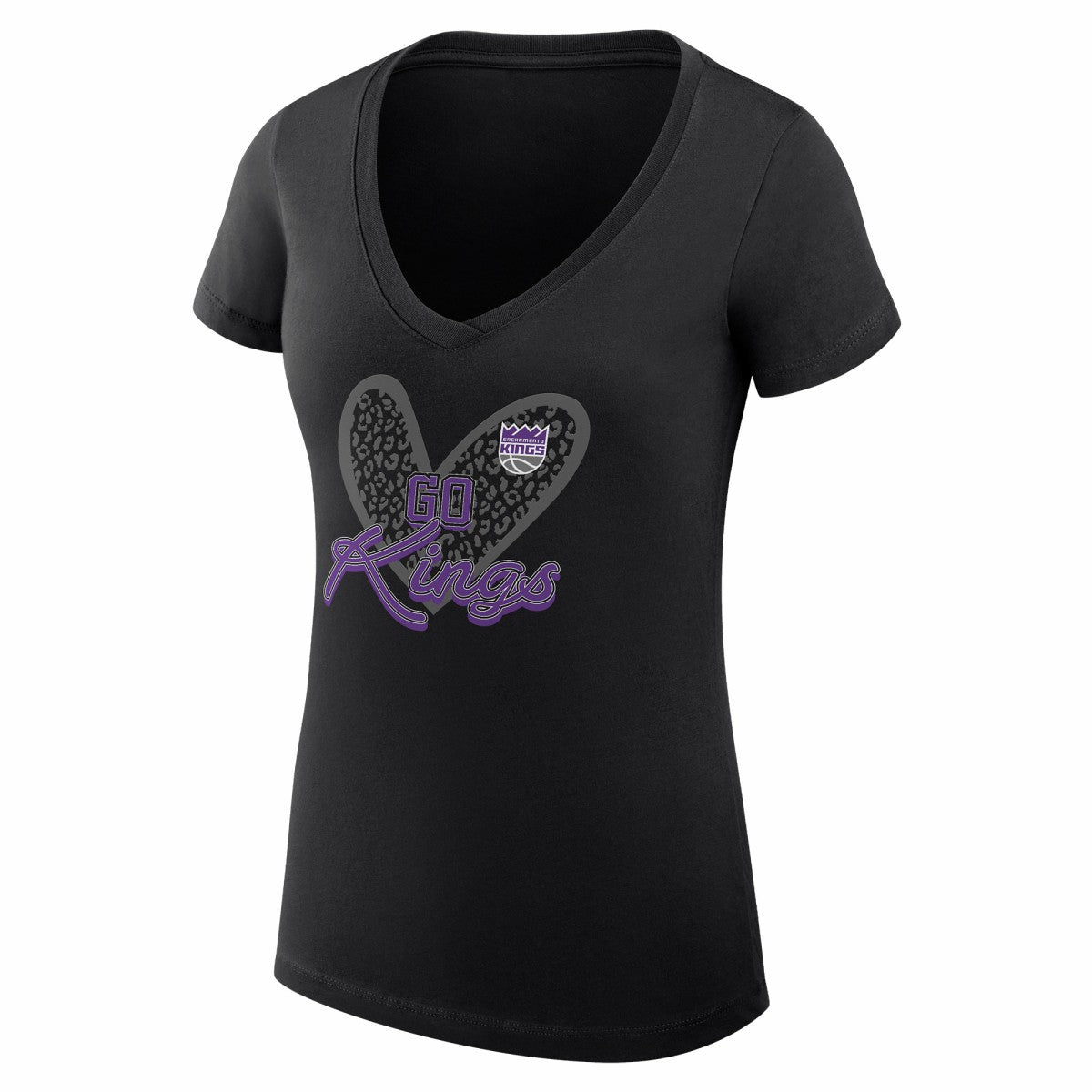 Sacramento Kings G-III 4Her by Carl Banks Women's Super-Slim Fit Lightweight Leopard Heart V-Neck T-Shirt Discount