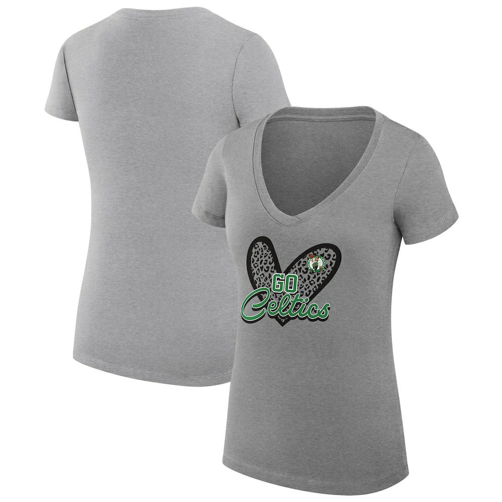 Boston Celtics G-III 4Her by Carl Banks Women's Super-Slim Fit Lightweight Leopard Heart V-Neck T-Shirt Online