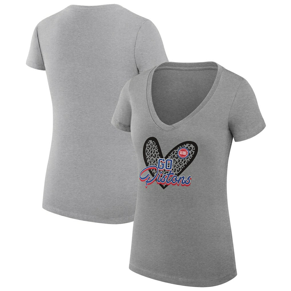 Detroit Pistons G-III 4Her by Carl Banks Women's Super-Slim Fit Lightweight Leopard Heart V-Neck T-Shirt sale On Sale
