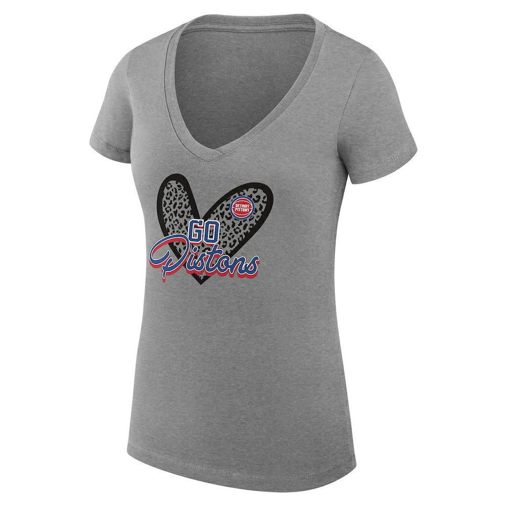 Detroit Pistons G-III 4Her by Carl Banks Women's Super-Slim Fit Lightweight Leopard Heart V-Neck T-Shirt sale On Sale