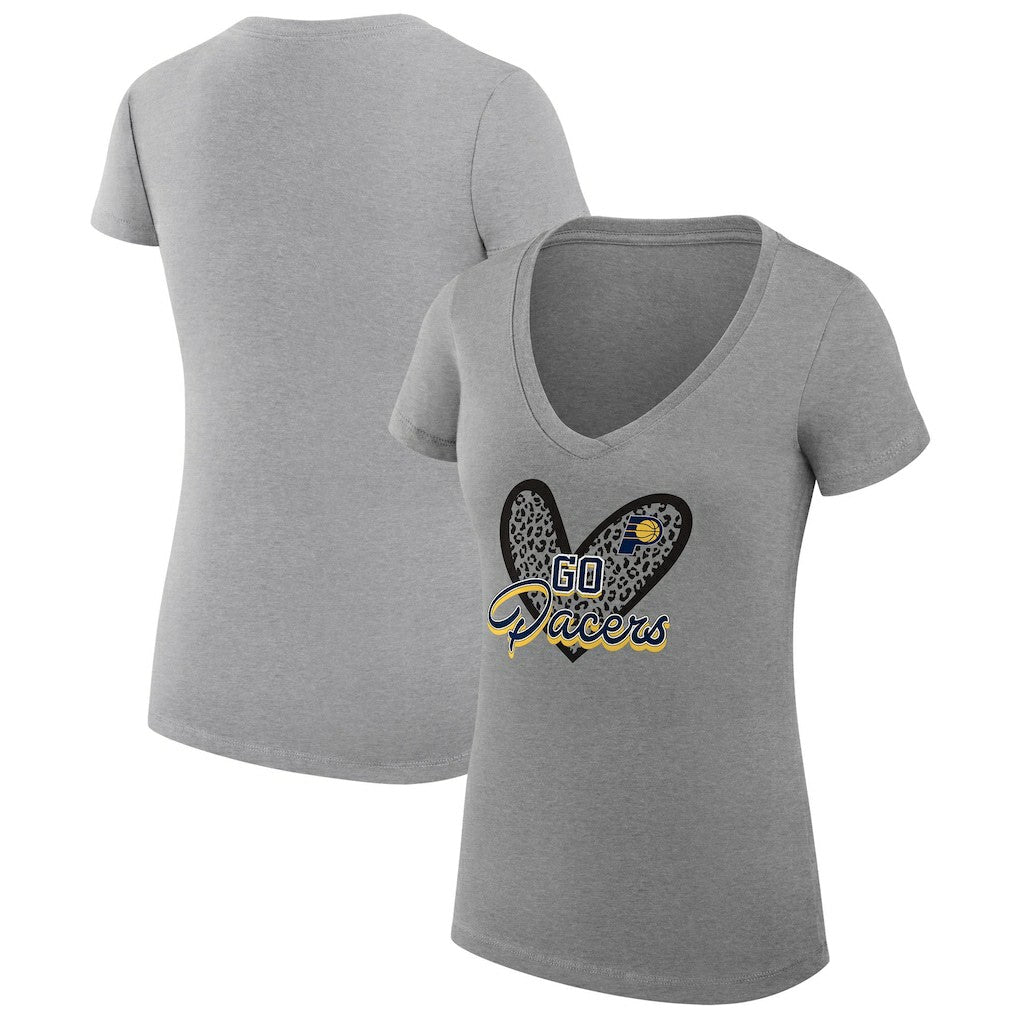 Indiana Pacers G-III 4Her by Carl Banks Women's Super-Slim Fit Lightweight Leopard Heart V-Neck T-Shirt For Sale