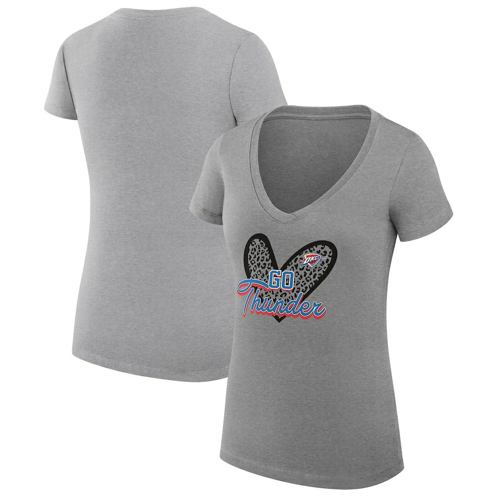 Oklahoma City Thunder G-III 4Her by Carl Banks Women's Super-Slim Fit Lightweight Leopard Heart V-Neck T-Shirt New