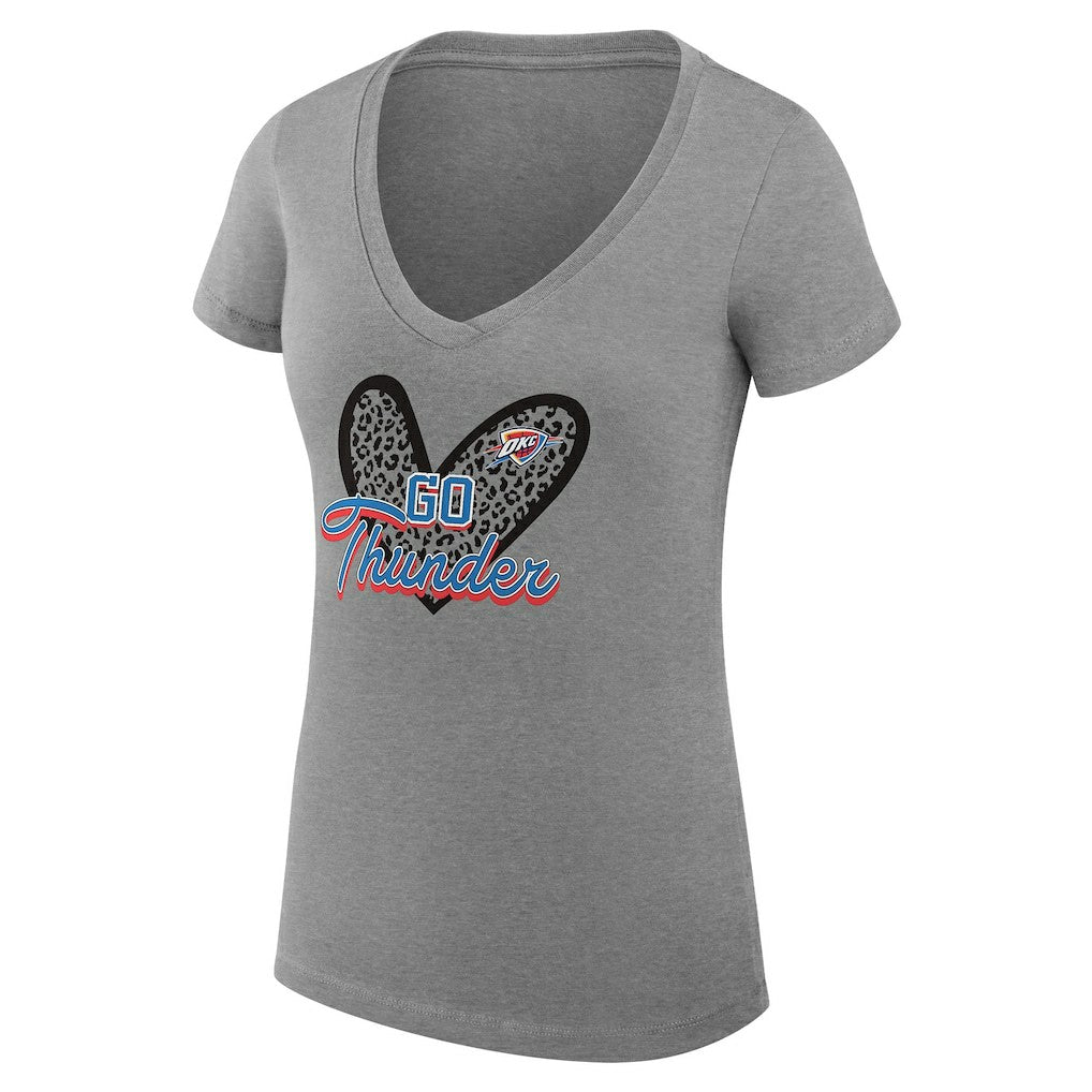 Oklahoma City Thunder G-III 4Her by Carl Banks Women's Super-Slim Fit Lightweight Leopard Heart V-Neck T-Shirt New
