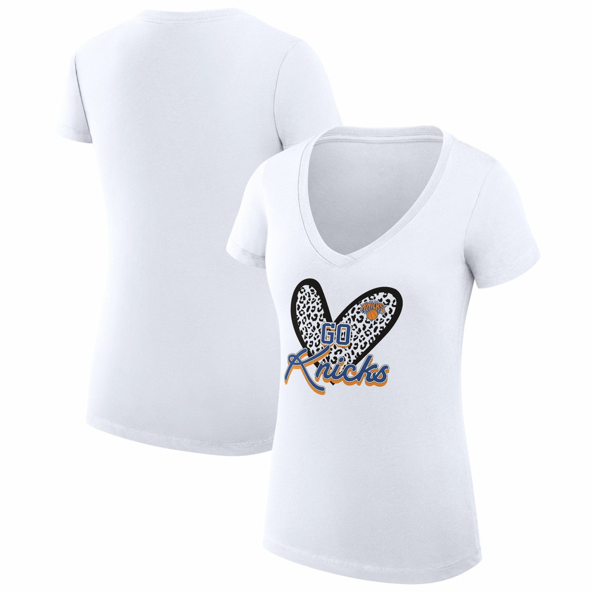 New York Knicks G-III 4Her by Carl Banks Women's Super-Slim Fit Lightweight Leopard Heart V-Neck T-Shirt Online