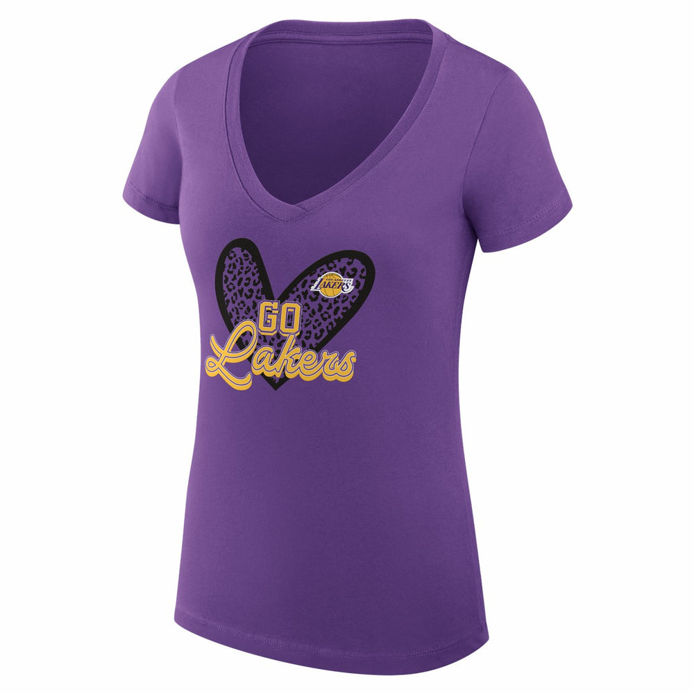 Los Angeles Lakers G-III 4Her by Carl Banks Women's Super-Slim Fit Lightweight Leopard Heart V-Neck T-Shirt Online