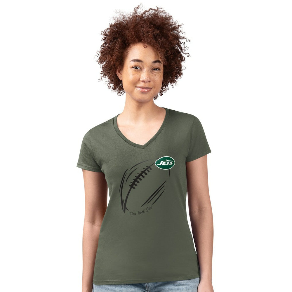 New York Jets  G-III 4Her by Carl Banks Women's Super-Slim Fit Lightweight Subtle Football V-Neck T-Shirt