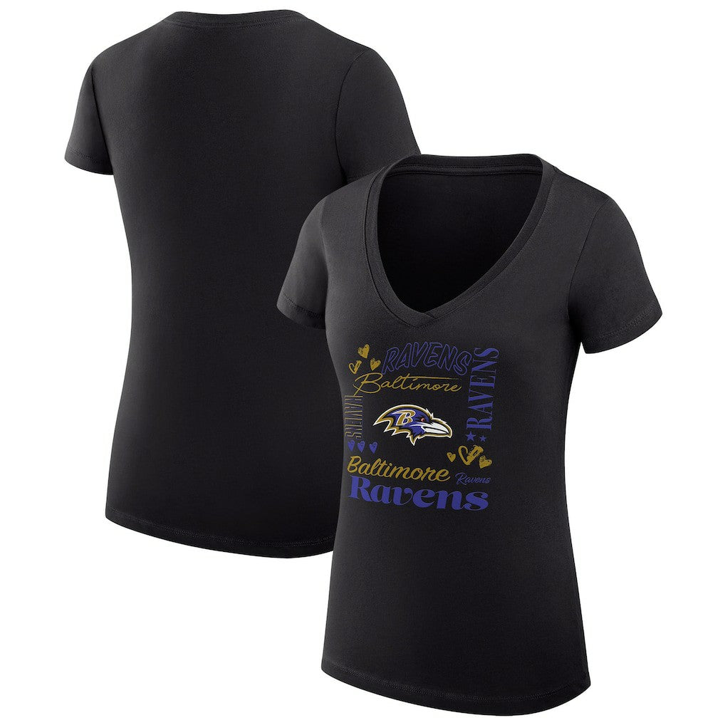 Baltimore Ravens  G-III 4Her by Carl Banks Women's Super-Slim Fit Lightweight Collage Team V-Neck T-Shirt