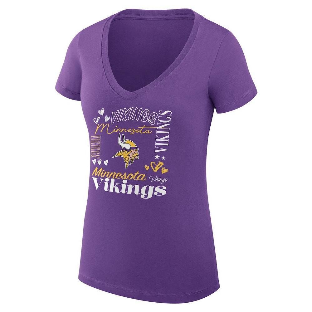 Minnesota Vikings  G-III 4Her by Carl Banks Women's Super-Slim Fit Lightweight Collage Team V-Neck T-Shirt