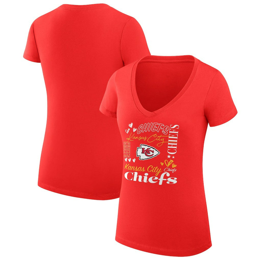 Kansas City Chiefs  G-III 4Her by Carl Banks Women's Super-Slim Fit Lightweight Collage Team V-Neck T-Shirt