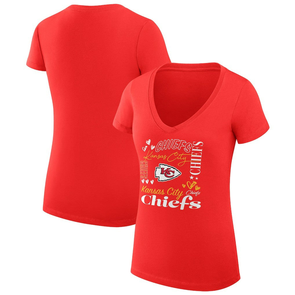 Kansas City Chiefs  G-III 4Her by Carl Banks Women's Super-Slim Fit Lightweight Collage Team V-Neck T-Shirt