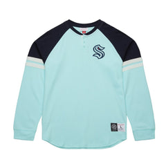 Seattle Kraken Mitchell & Ness Thermal Henley Long Sleeve T-Shirt On Sale