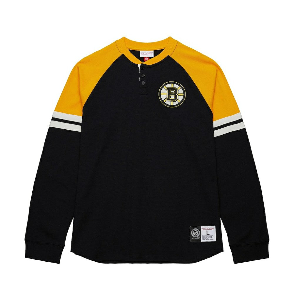 Boston Bruins Mitchell & Ness Thermal Henley Long Sleeve T-Shirt Outlet