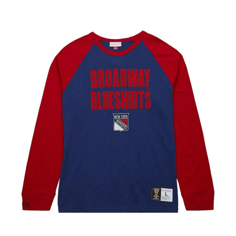 New York Rangers Mitchell & Ness Legendary Slub Raglan Long Sleeve T-Shirt On Sale