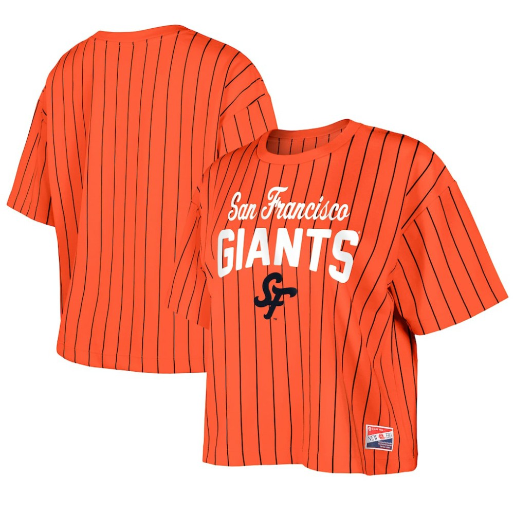 San Francisco Giants New Era Women's 2025 City Connect Boxy Pinstripe T-Shirt | MLB On Sale