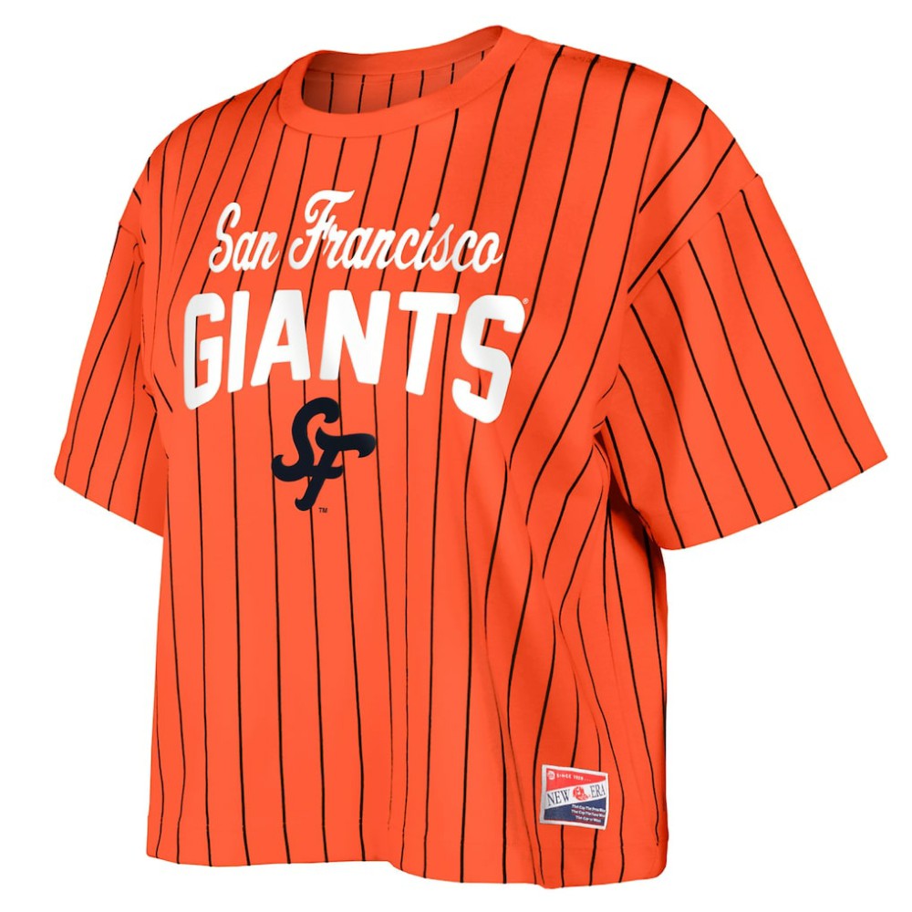 San Francisco Giants New Era Women's 2025 City Connect Boxy Pinstripe T-Shirt | MLB On Sale