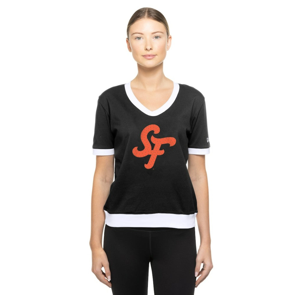 San Francisco Giants New Era Women's 2025 City Connect Rhinestone V-Neck T-Shirt | MLB For sale