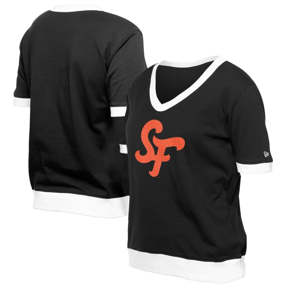 San Francisco Giants New Era Women's 2025 City Connect Rhinestone V-Neck T-Shirt | MLB For sale